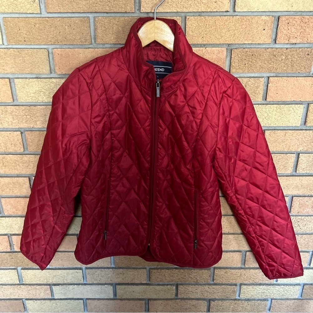 Lands’ End Red Lightweight Quilted Full Zip Jacket Primaloft Packable Size XS